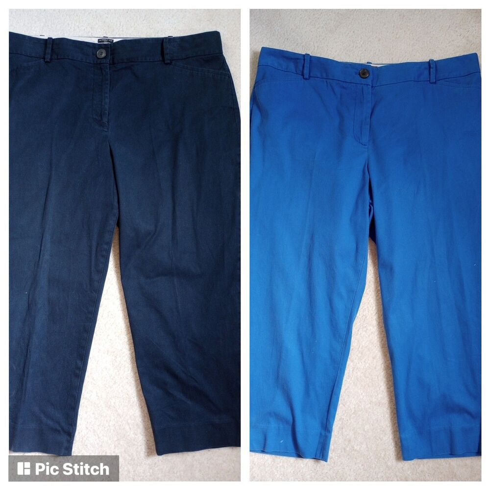 Talbots Petites Pants Women's 16P Perfect Crop Curvy Capri Blue Lot of 2 EUC